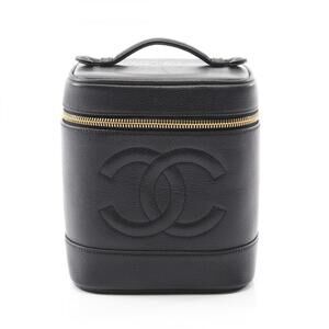 CHANEL Black Leather Logo Vanity Bag